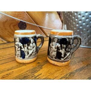 Vintage Stoneware Mug Salt & Pepper Shakers Drip Glaze Rustic Beer Stein